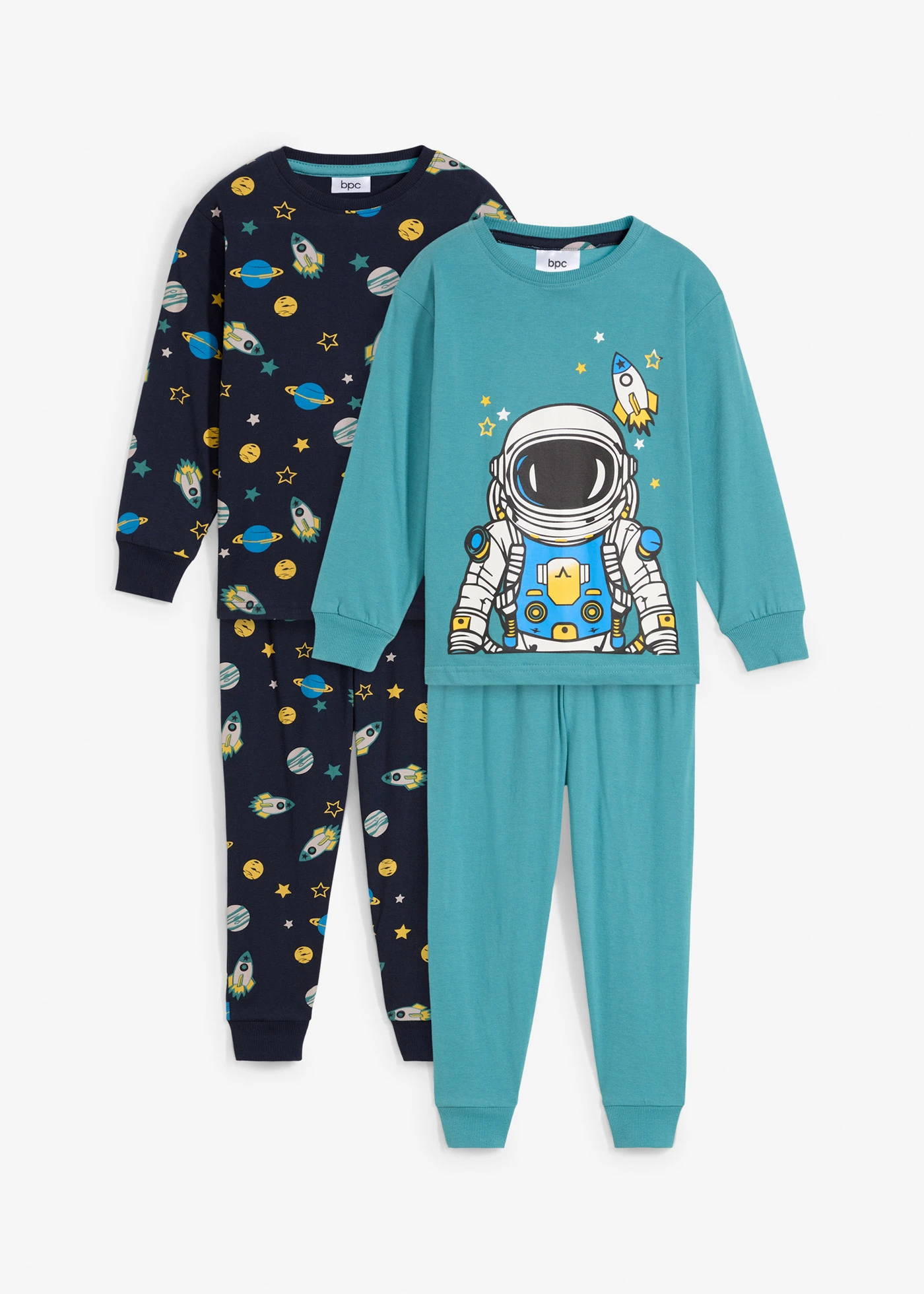 Jongens pyjama van biologisch katoen (2-dlg. set) • donkerblauw-mat kobaltturkoois gedessineerd • bonprix online shop