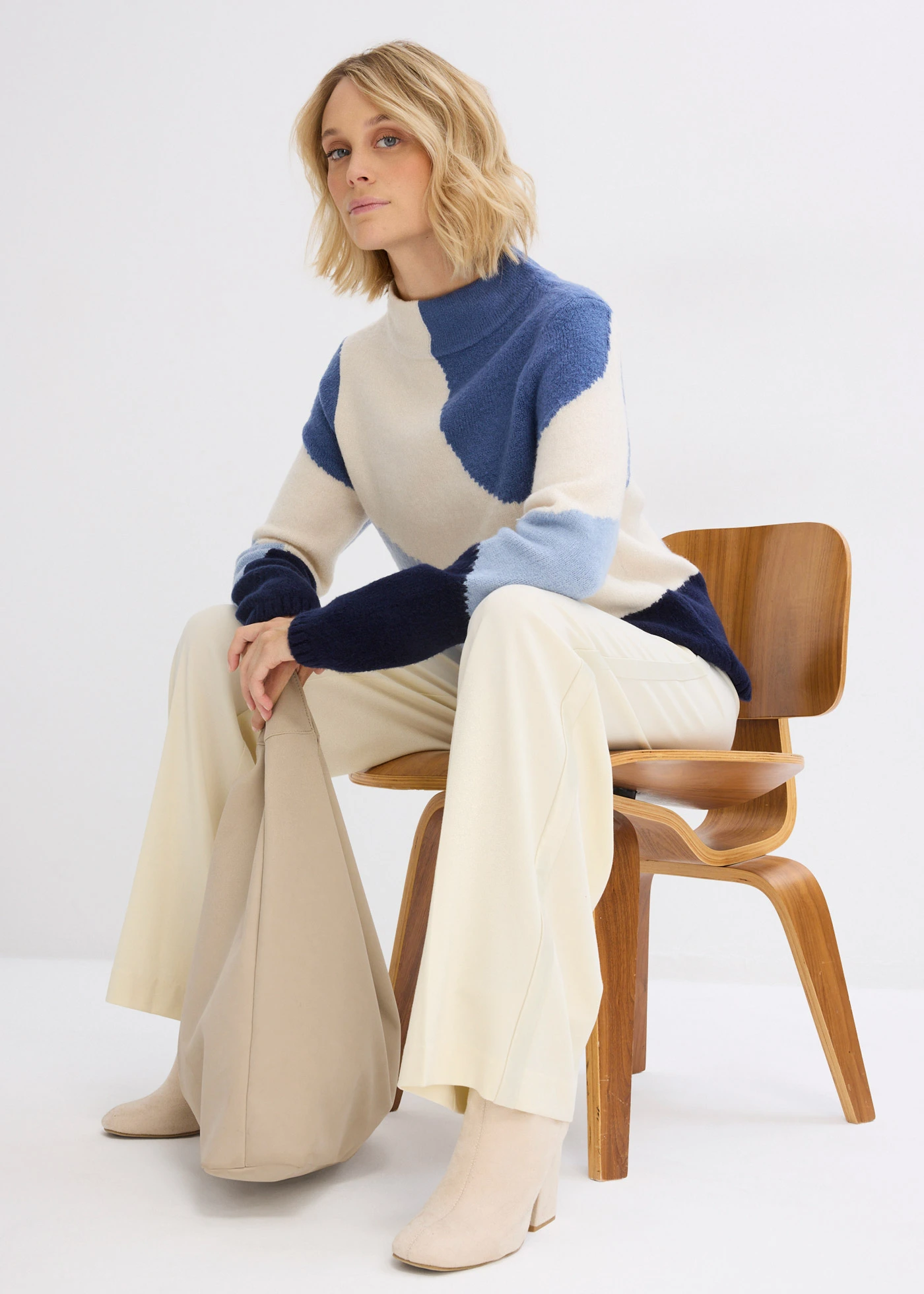 Svetr • džínově modro-přírodní béžová • bonprix obchod