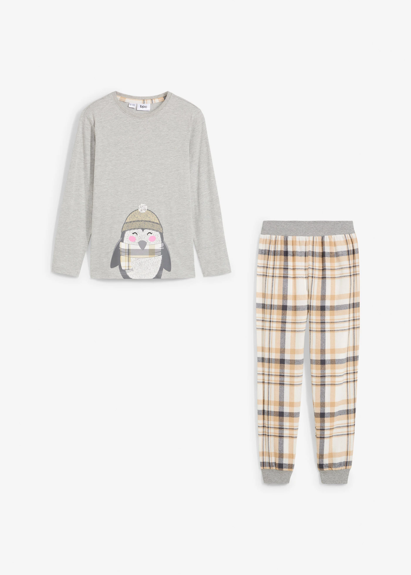 Kinderen pyjama met flanellen broek (2-dlg. set) • latte macchiato-wolwit-lichtgrijs gemêleerd met print • bonprix online shop