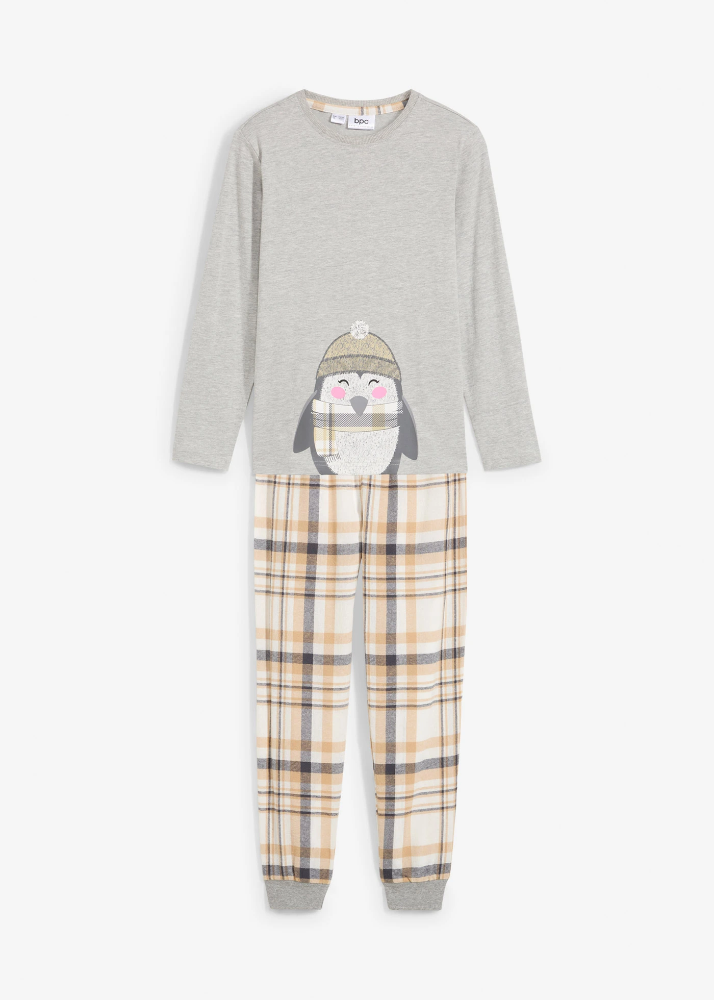 Kinderen pyjama met flanellen broek (2-dlg. set) • latte macchiato-wolwit-lichtgrijs gemêleerd met print • bonprix online shop