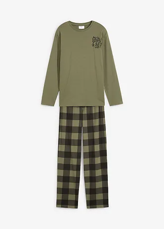 Jongens pyjama met biologisch katoen (2-dlg. set) • olijfgroen-zwart geruit • bonprix online shop