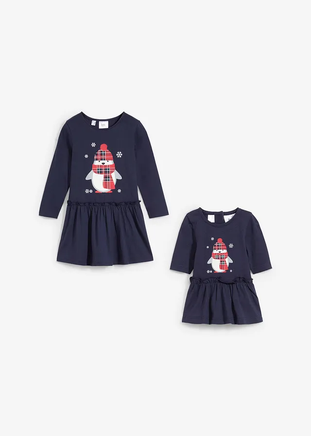 Jersey meisjes jurk en poppenjurk van biologisch katoen (2-dlg. set)