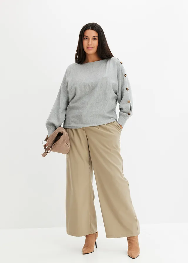 Pull avec détails boutons, Couleur: gris clair chiné
