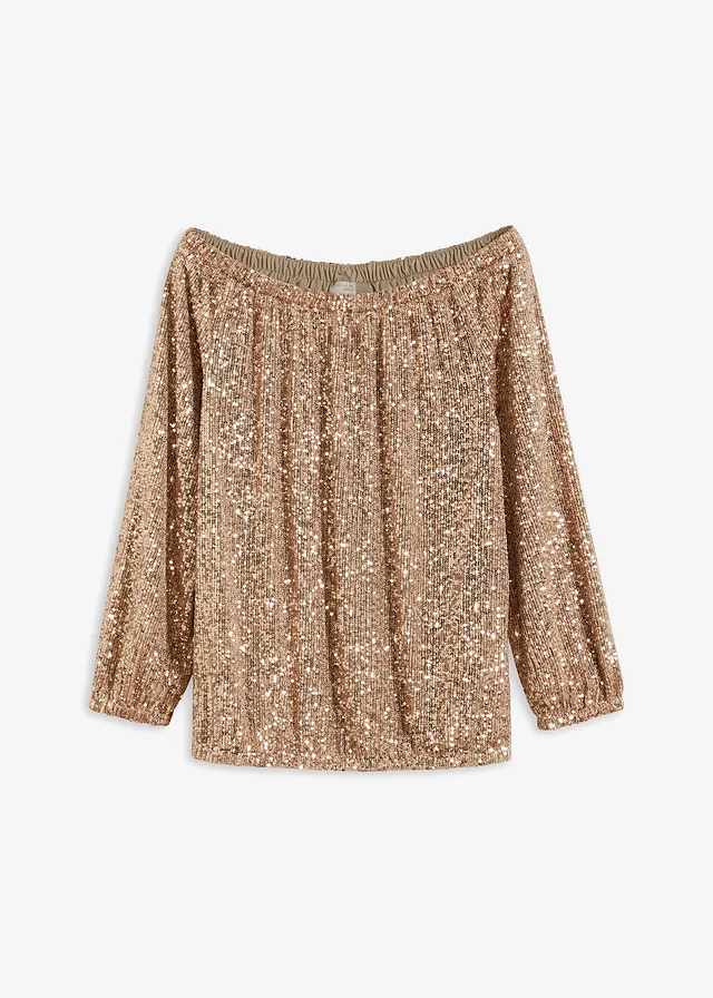 Bluză carmen oversize, cu paiete