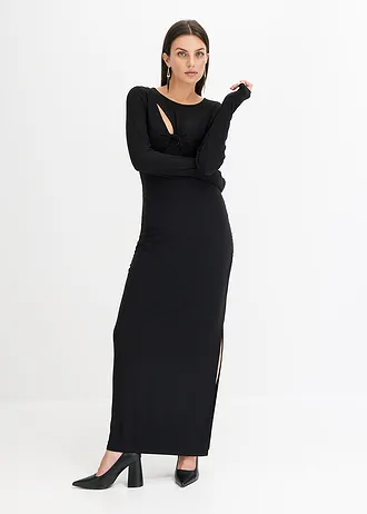 Maxi jurk met cut-outs en plooitjes • zwart • bonprix online shop