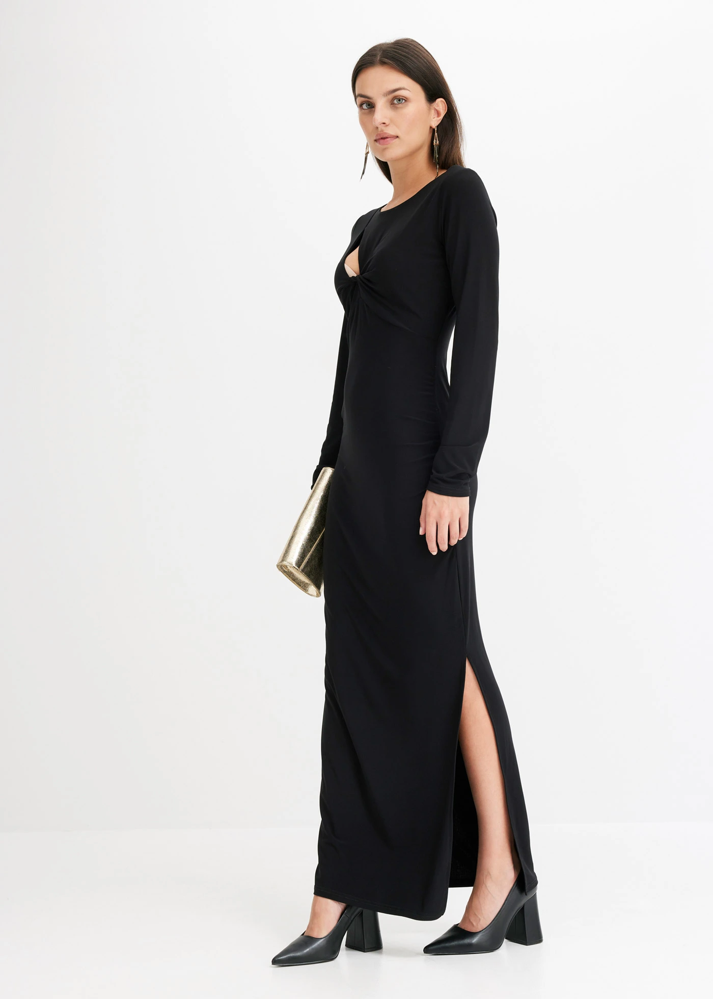 Maxi jurk met cut-outs en plooitjes • zwart • bonprix online shop