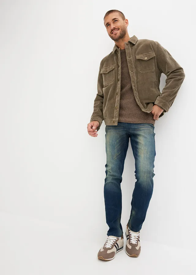 Jean slim extensible et léger, droit, Couleur: bleu foncé denim