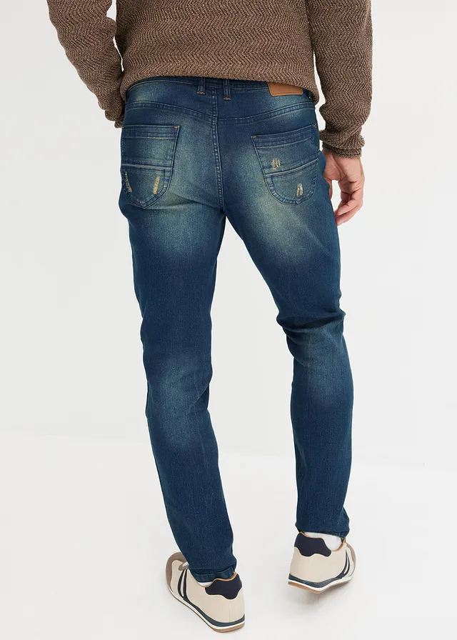 Jean slim extensible et léger, droit, Couleur: bleu foncé denim