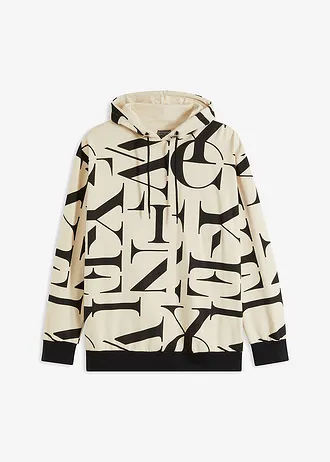 Sweat à capuche 100% coton, coupe loose • sable clair-noir • Boutique bonprix