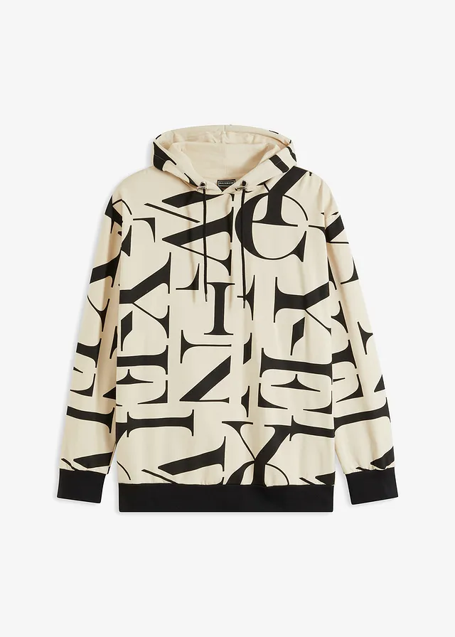 Sweat à capuche 100% coton, coupe loose • sable clair-noir • Boutique bonprix