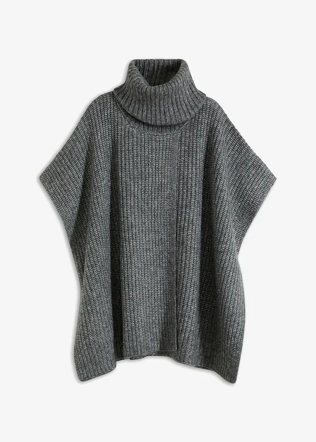 Pull poncho en laine mélangée, Couleur: anthracite
