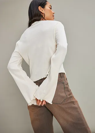 Geribd shirt van puur katoen, Kleur: natuurbeige