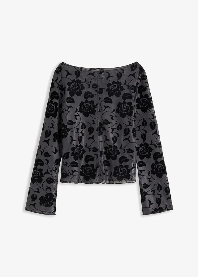 Licht transparante longsleeve • antraciet gebloemd • bonprix online shop