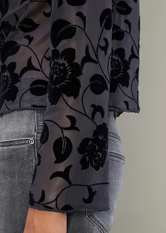 Licht transparante longsleeve • antraciet gebloemd • bonprix online shop