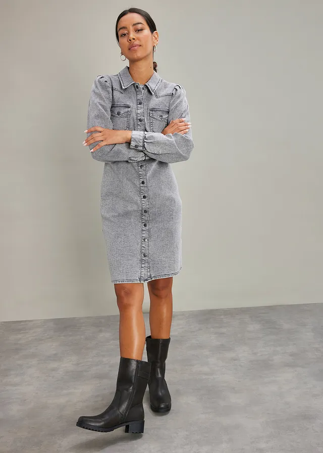 Korte spijkerjurk, Kleur: lichtgrijs denim used