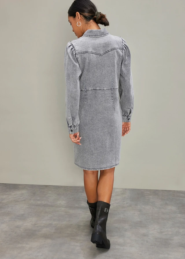 Korte spijkerjurk, Kleur: lichtgrijs denim used