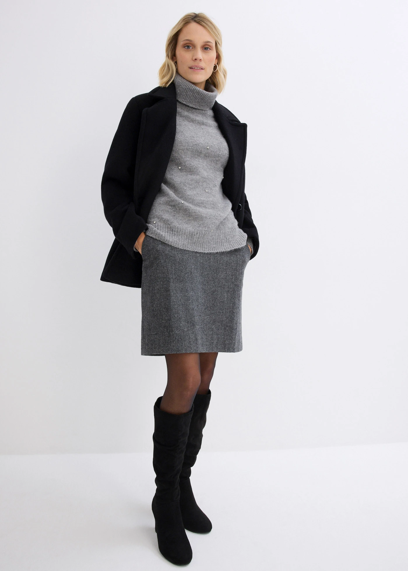 Wollen rok met visgraatpatroon • middengrijs gemêleerd • bonprix online shop