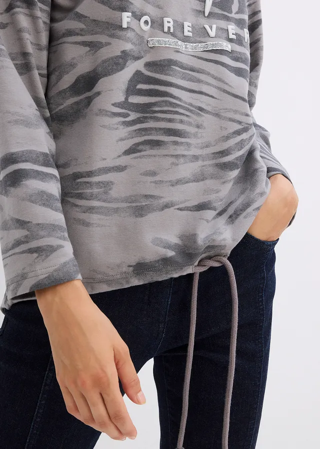 T-shirt manches longues en coton extensible • imprimé zébré gris/argenté/gris ardoise • product-page.page-title-suffix