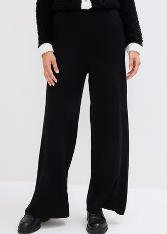 Pantalon élastiqué en maille, Couleur: noir