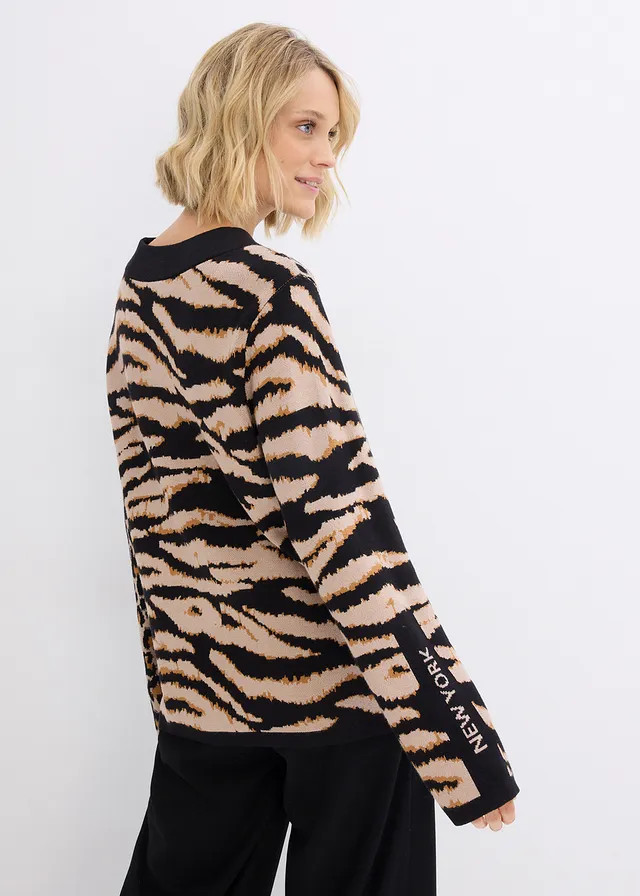 Trui met luipaardprint, Kleur: amandelbeige-bruin-zwart