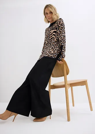 Pulover din tricotaj fin cu design leopard • imprimat leo bej-migdală/maro/negru • magazin bonprix