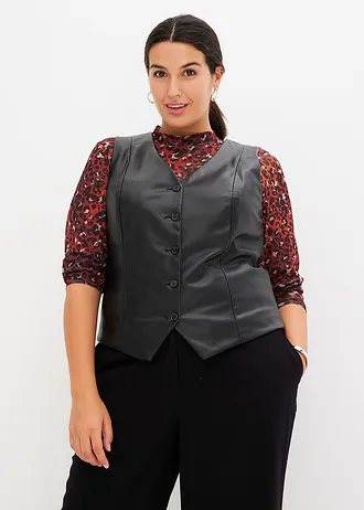 Imitatieleren gilet, Kleur: zwart