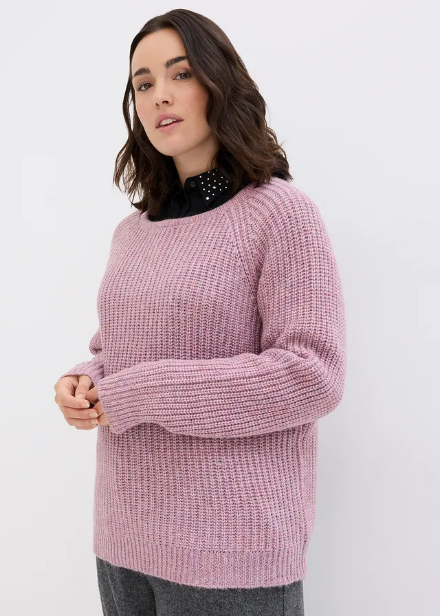 Pull en grosse maille avec fil brillant, Couleur: rose cendré