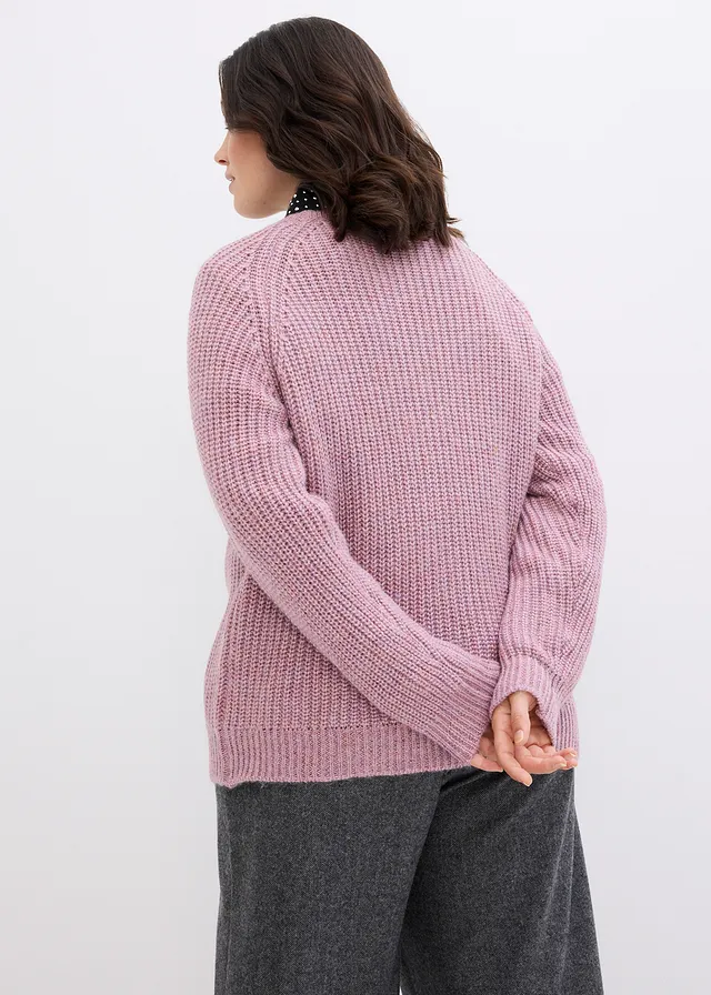 Pull en grosse maille avec fil brillant, Couleur: rose cendré