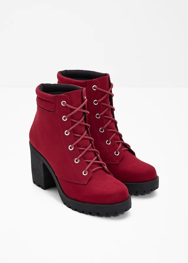 Veterlaarsjes met blokhak • donkerrood • bonprix online shop