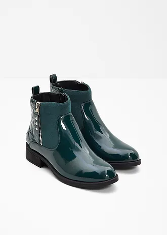 Cizme scurte cu aspect lăcuit • verde închis • magazin bonprix