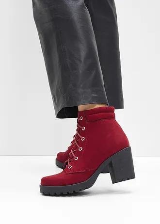 Bottines à lacets et talon carré • rouge foncé • Boutique bonprix