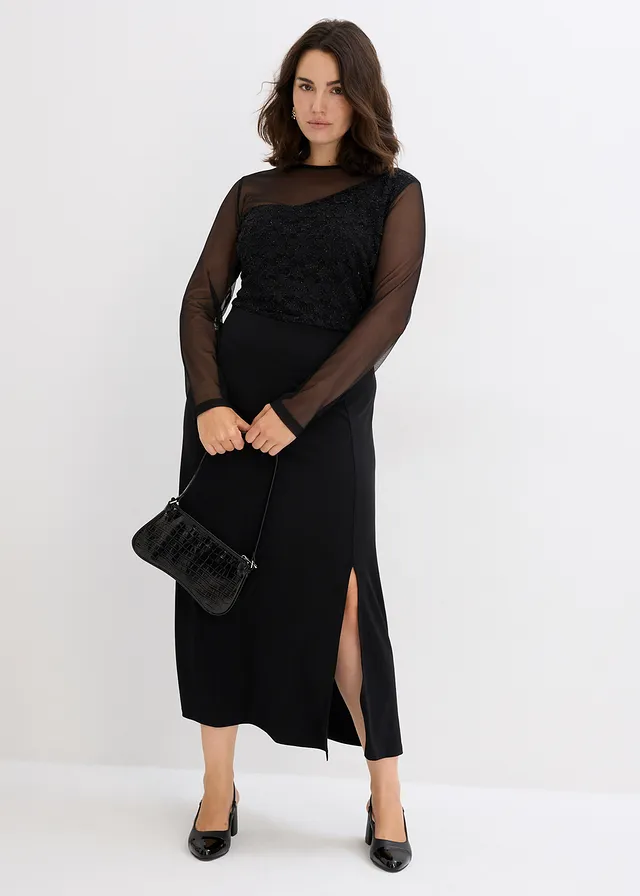 Robe de soirée avec dentelle, Couleur: noir
