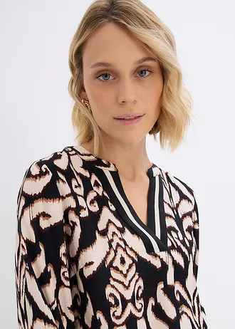 Tunika blúz puha viszkózból • fekete/sötétbarna/mokkabarna/kavicsbézs • bonprix áruház