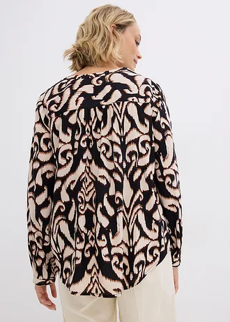 Tunika blúz puha viszkózból • fekete/sötétbarna/mokkabarna/kavicsbézs • bonprix áruház