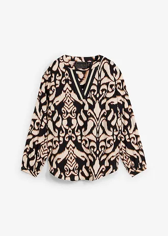 Tunika blúz puha viszkózból • fekete/sötétbarna/mokkabarna/kavicsbézs • bonprix áruház