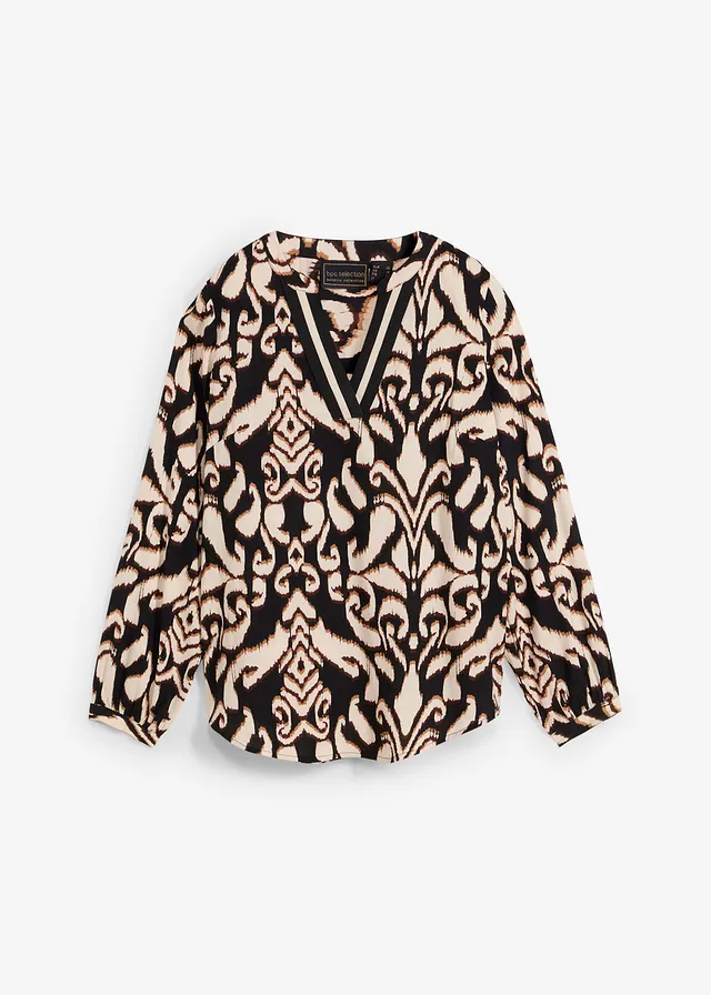 Tunika blúz puha viszkózból • fekete/sötétbarna/mokkabarna/kavicsbézs • bonprix áruház