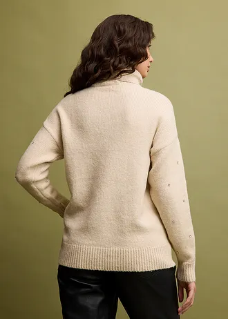 Svetr s rolákovým límcem a štrasovými kamínky • béžová • bonprix obchod