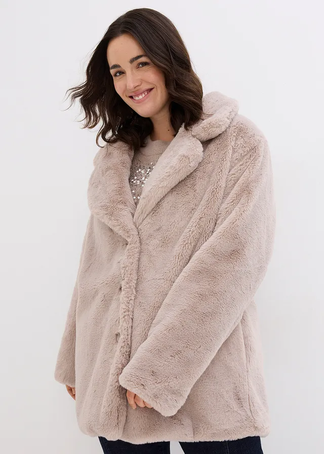 Lange teddy jas, Kleur: natuursteen