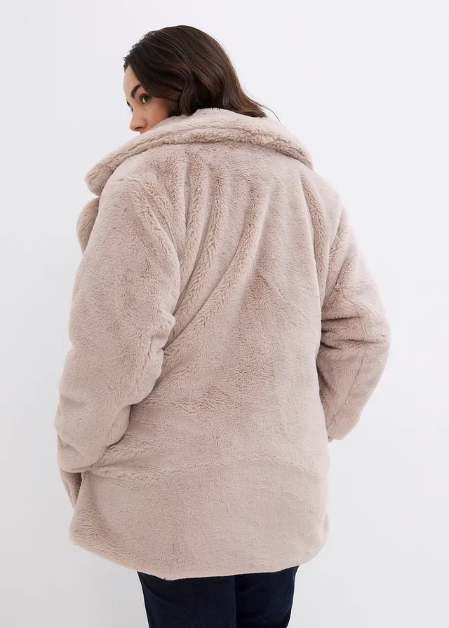 Lange teddy jas, Kleur: natuursteen