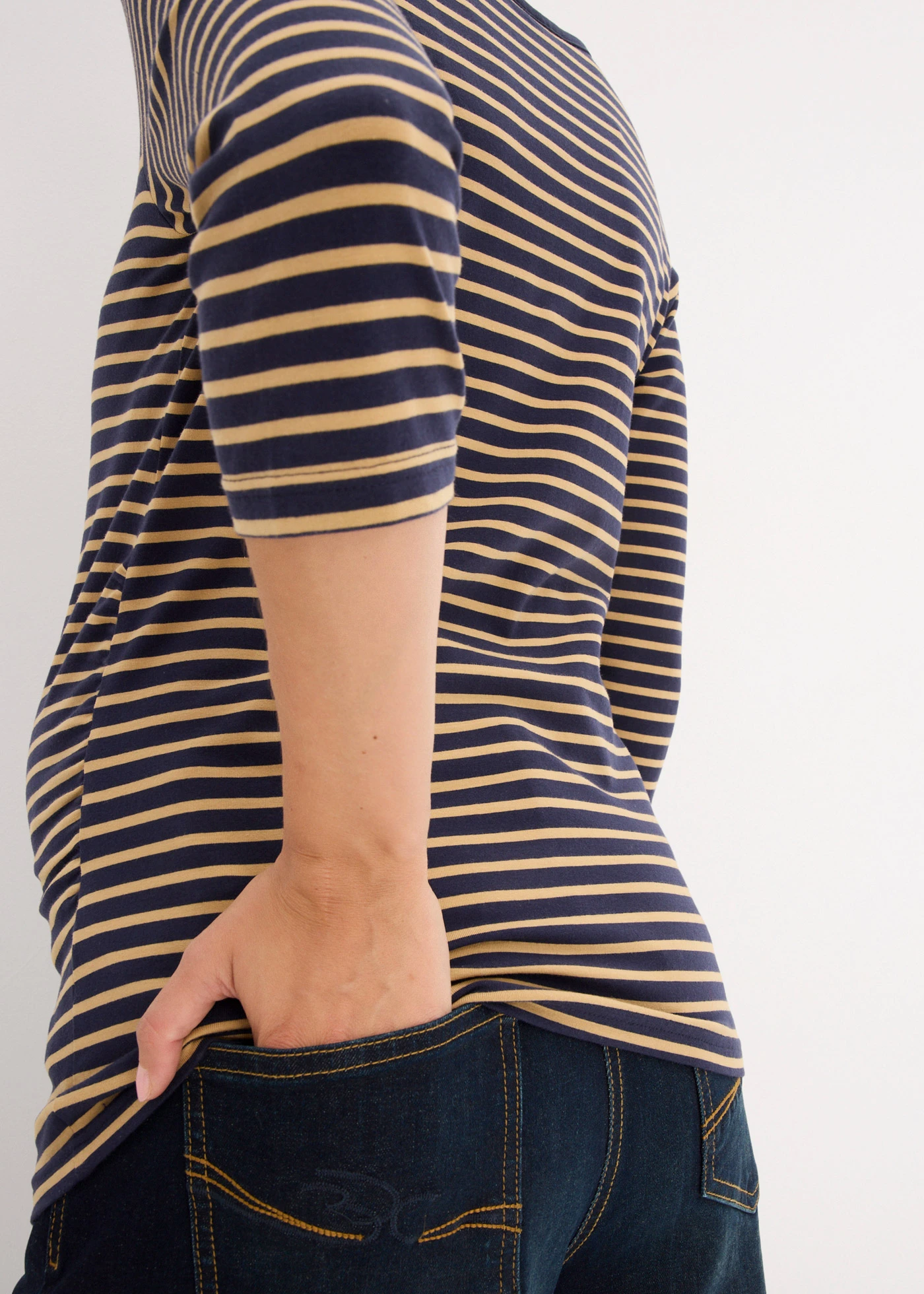 Těhotenské triko, organická bavlna (2 ks v balení) • tmavě modrá s puntíky + s proužky • bonprix obchod