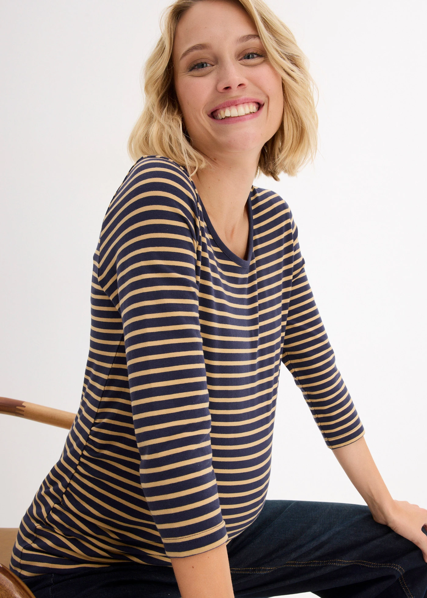 Těhotenské triko, organická bavlna (2 ks v balení) • tmavě modrá s puntíky + s proužky • bonprix obchod