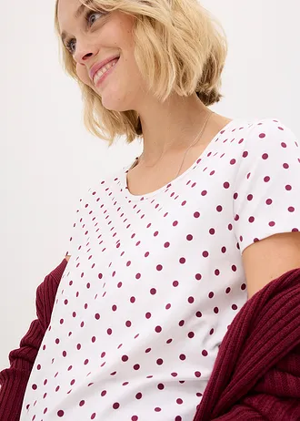 T-shirt ciążowy  (2 szt.), bawełna organiczna ze wzorem w kropki • jeżynowy+biały w kropki • sklep bonprix