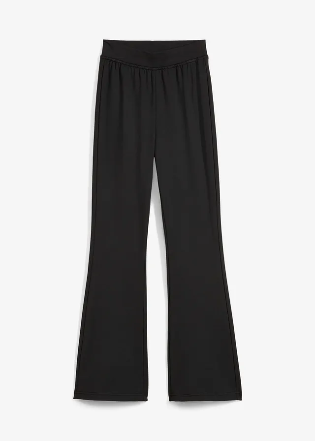 Pantalon évasé en jersey avec intérieur gratté, Couleur: noir