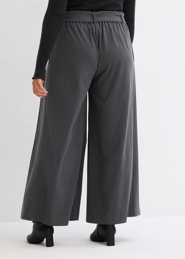Wijde Marlene Dietrich broek, Kleur: antraciet gemêleerd