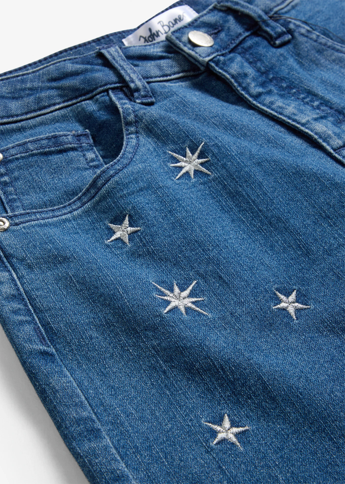Wide Leg farmer hímzéssel, Mid Waist • kék denim • bonprix áruház