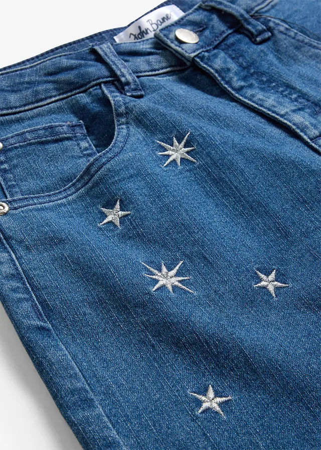 Wide Leg farmer hímzéssel, Mid Waist • kék denim • bonprix áruház