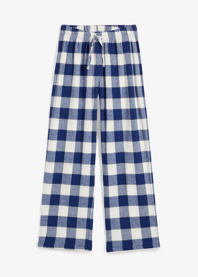 Pantalon de pyjama enfant en flanelle, Couleur: bleu profond-bleu clair carreaux