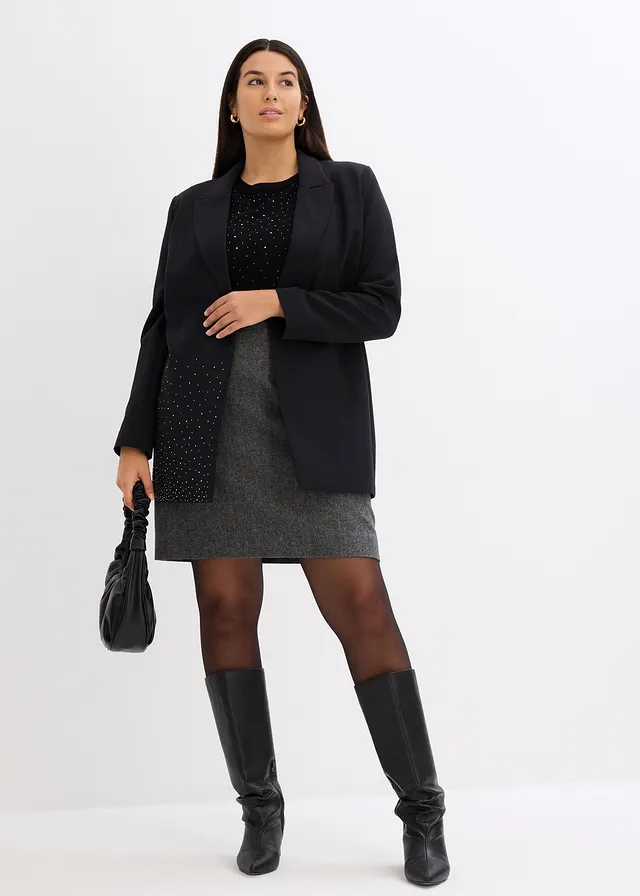 Jupe crayon, Couleur: gris moyen chiné