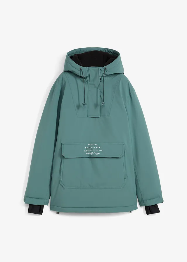 waterdichte outdoor instap ski-jas met fleece voering, oversized, Kleur: grijsgroen