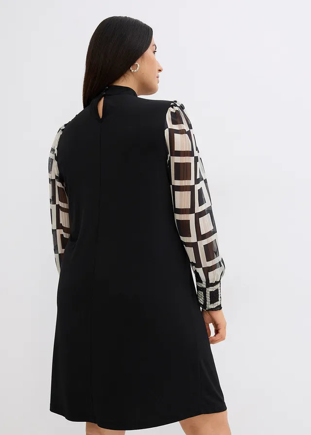Robe en jersey, Couleur: noir-écru graphique